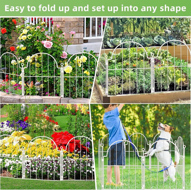 Blingluck Decorative Garden Fence 17in (H) x 10ft (L), 10 Pack Metal No Dig Garden Fencing Animal Barrier for Dogs & Rabbit, Arched Flower Bed Edging Ornamental with Ground Stake for Yard & Patio, White - Image 5